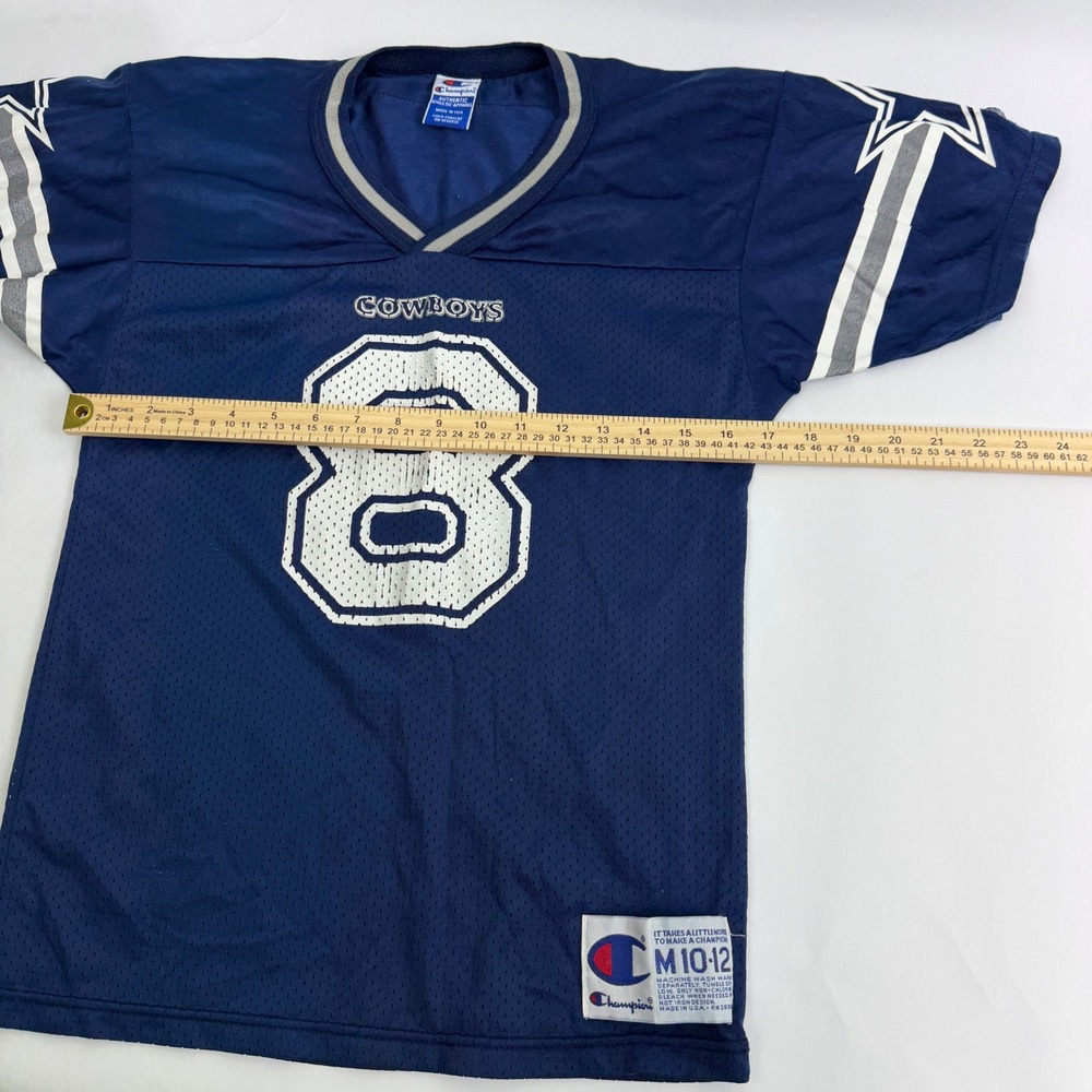 Champion Dallas Cowboys Troy Aikman 8 Jersey Kids Medium 10-12 Navy Blue 90s USA - Picture 9 of 10